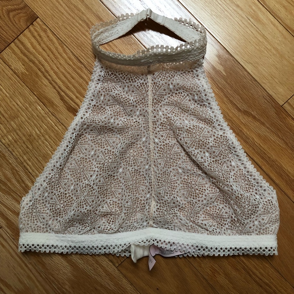 NWT Victoria’s Secret High Neck, White Sheer Nude Bralette (Size L)